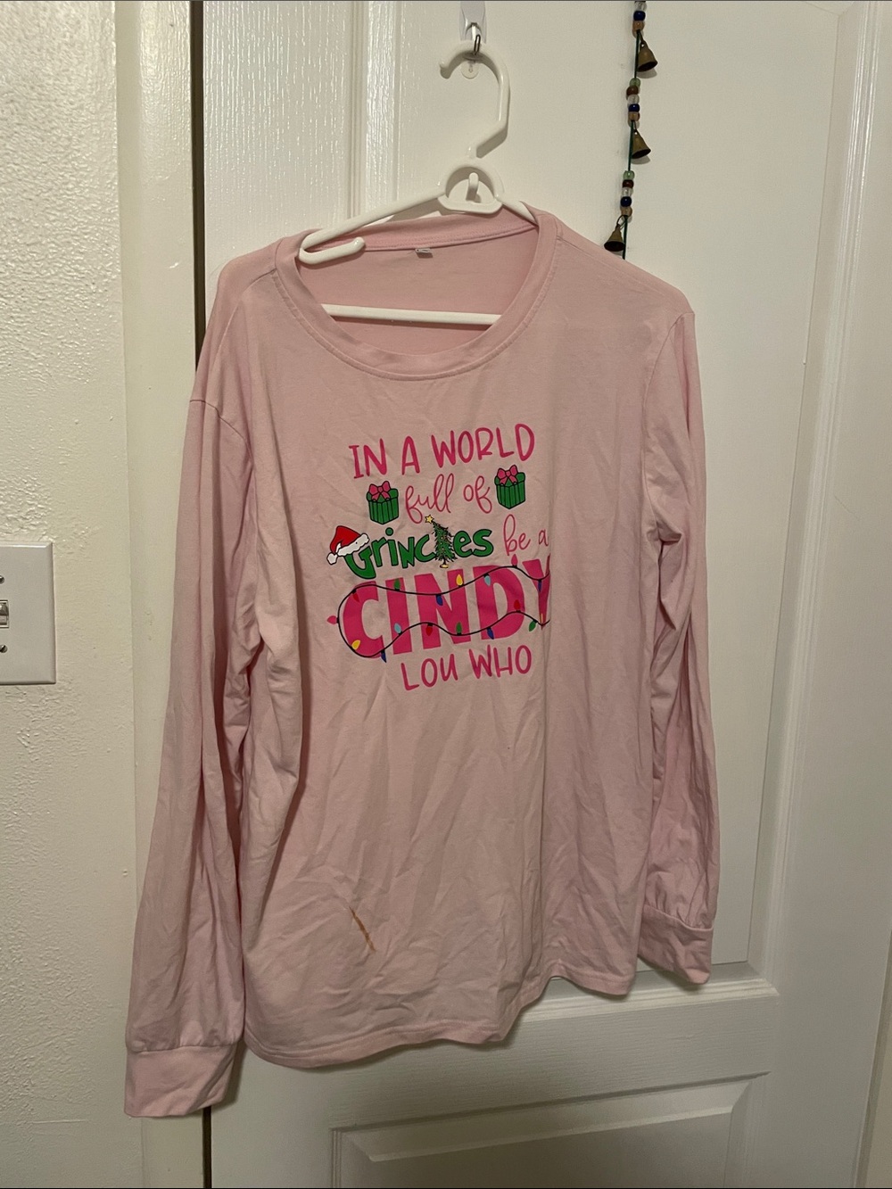 Pink Graphic Long Sleeve Holiday Tee - 'Cindy Lou Who'